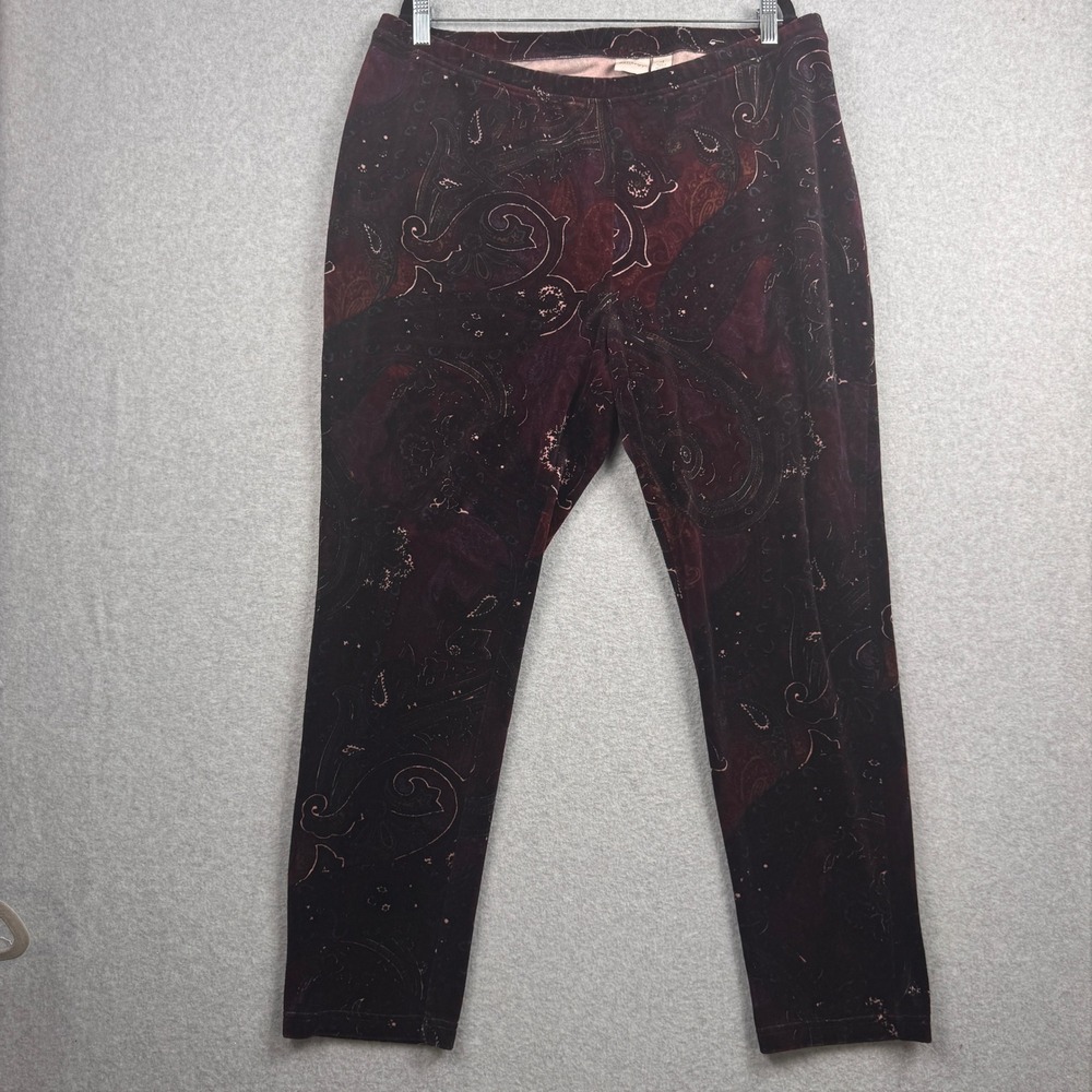 Chicos Zenergy Leggings Size 4 Womens XXL Burgundy Paisley Velvet Stretch Pants